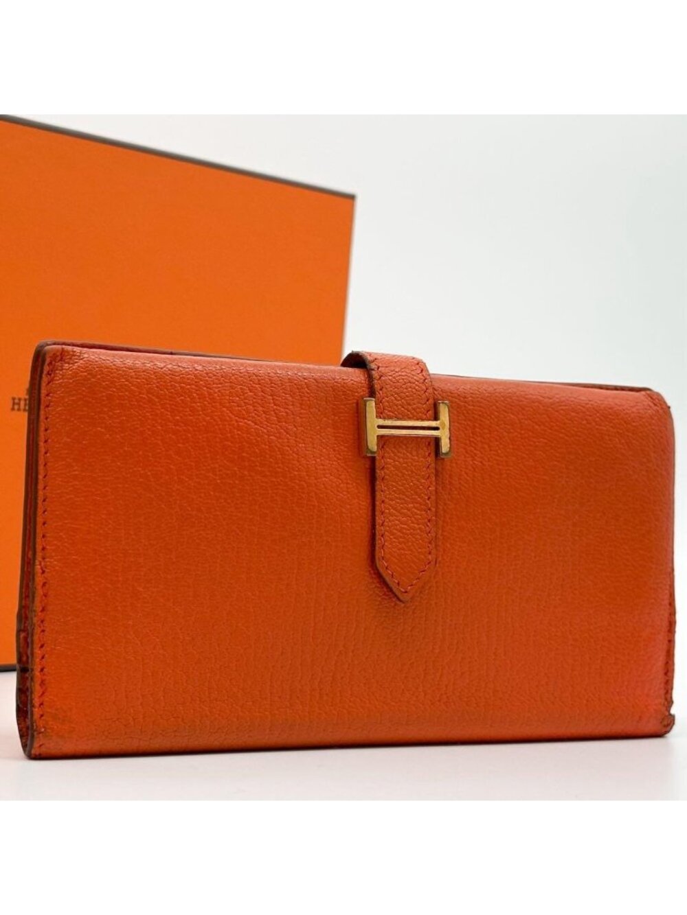 Hermes 2009: Bearn Classic Chevre Orange Leather Wallet